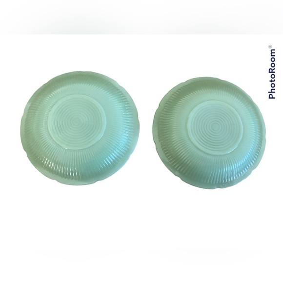 SET of 2 Vintage Fire King Jadeite Alice Pattern Saucers 6” Floral Design Plate - Picture 2 of 4